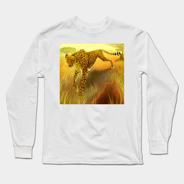 Prowling Cheetah Long Sleeve T-Shirt by pigdragon